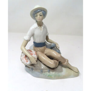 Casades Spain Porcelain Figurine 7.5" Tall Woman with Fish Pail Vintage